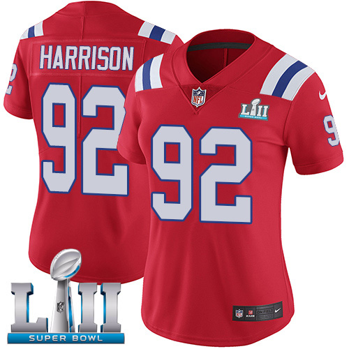 Nike Patriots #92 James Harrison Red Alternate Super Bowl LII Women's Stitched NFL Vapor Untouchable Limited Jersey - Click Image to Close